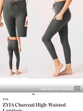 Women's High-Rise Charcoal Performance Leggings with Side Pockets